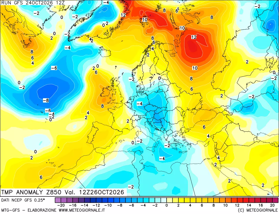 mappa 850 hPa Temp Anomaly vs Cli.No 1981-2010