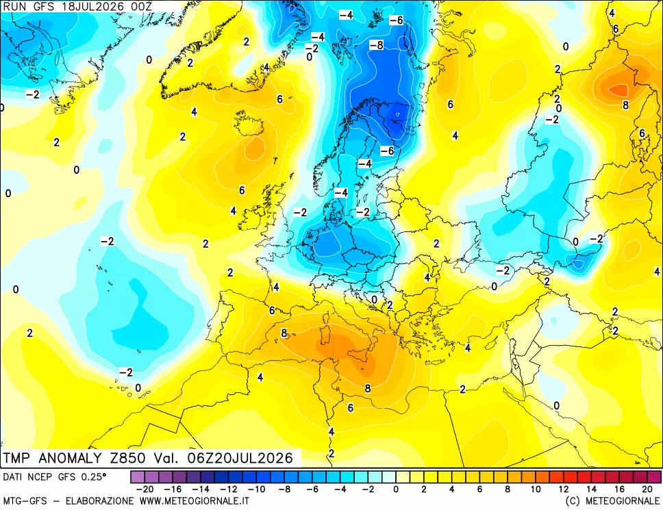 mappa 850 hPa Temp Anomaly vs Cli.No 1981-2010