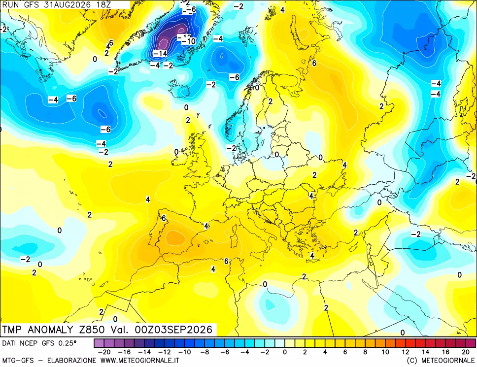 mappa 850 hPa Temp Anomaly vs Cli.No 1981-2010