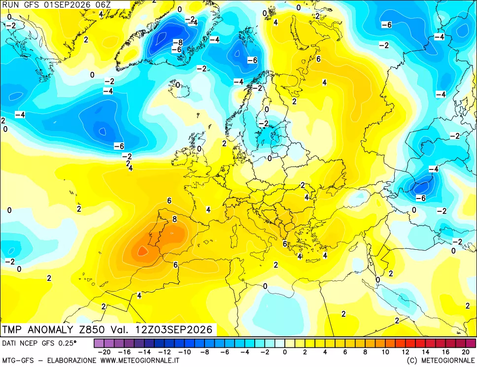 mappa 850 hPa Temp Anomaly vs Cli.No 1981-2010