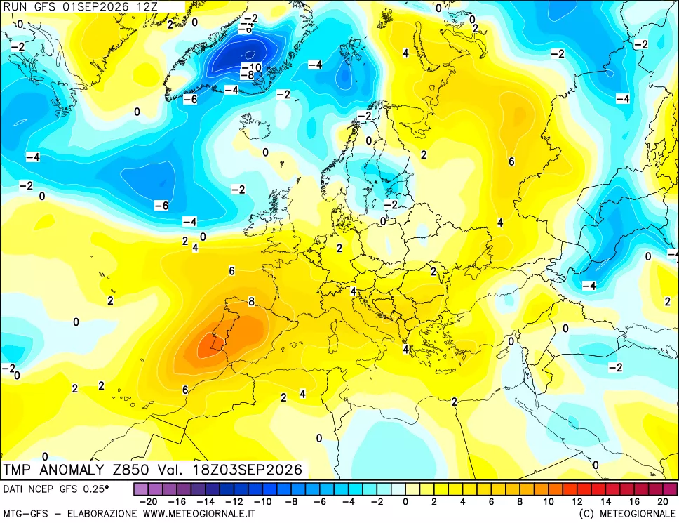 mappa 850 hPa Temp Anomaly vs Cli.No 1981-2010