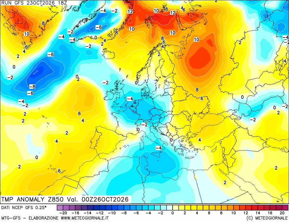 mappa 850 hPa Temp Anomaly vs Cli.No 1981-2010