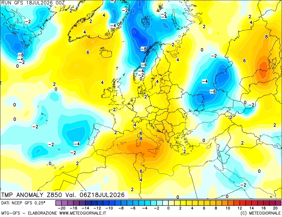 mappa 850 hPa Temp Anomaly vs Cli.No 1981-2010
