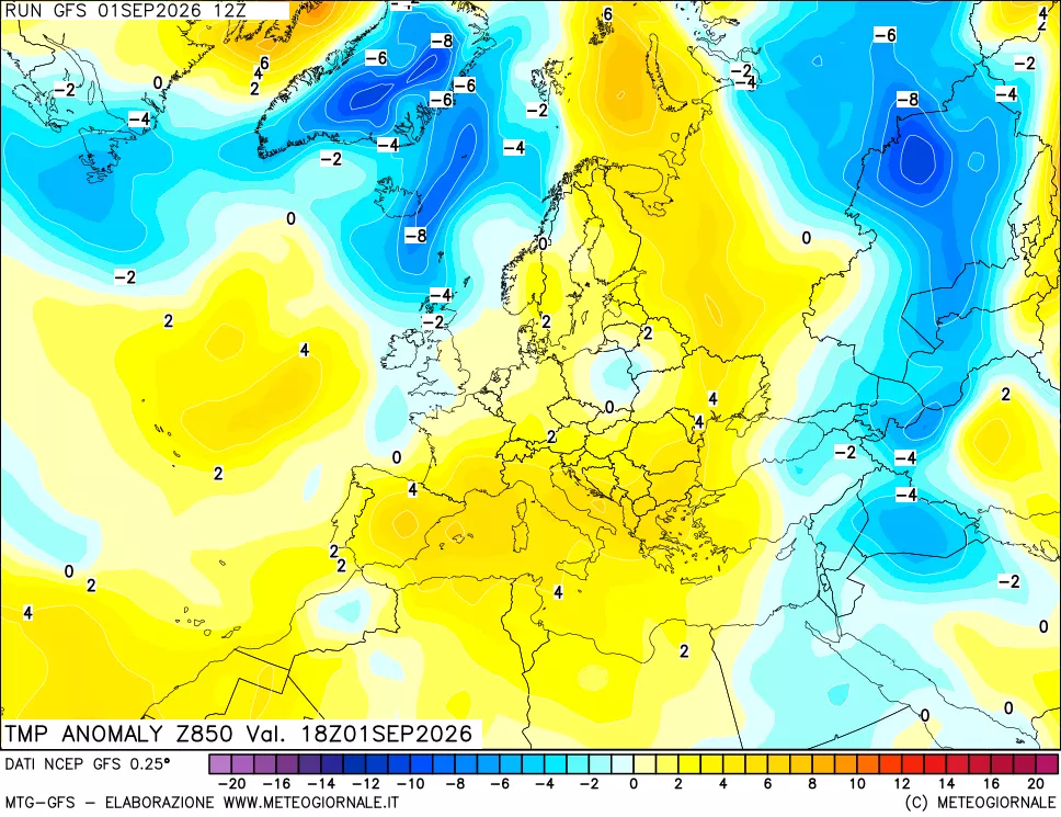 mappa 850 hPa Temp Anomaly vs Cli.No 1981-2010
