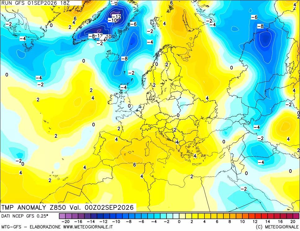 mappa 850 hPa Temp Anomaly vs Cli.No 1981-2010