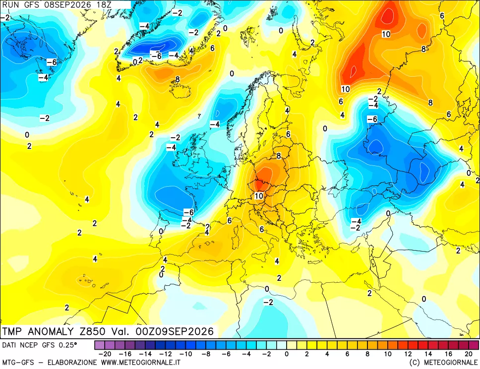 mappa 850 hPa Temp Anomaly vs Cli.No 1981-2010