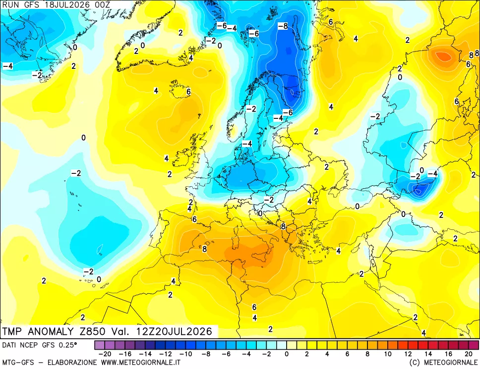 mappa 850 hPa Temp Anomaly vs Cli.No 1981-2010