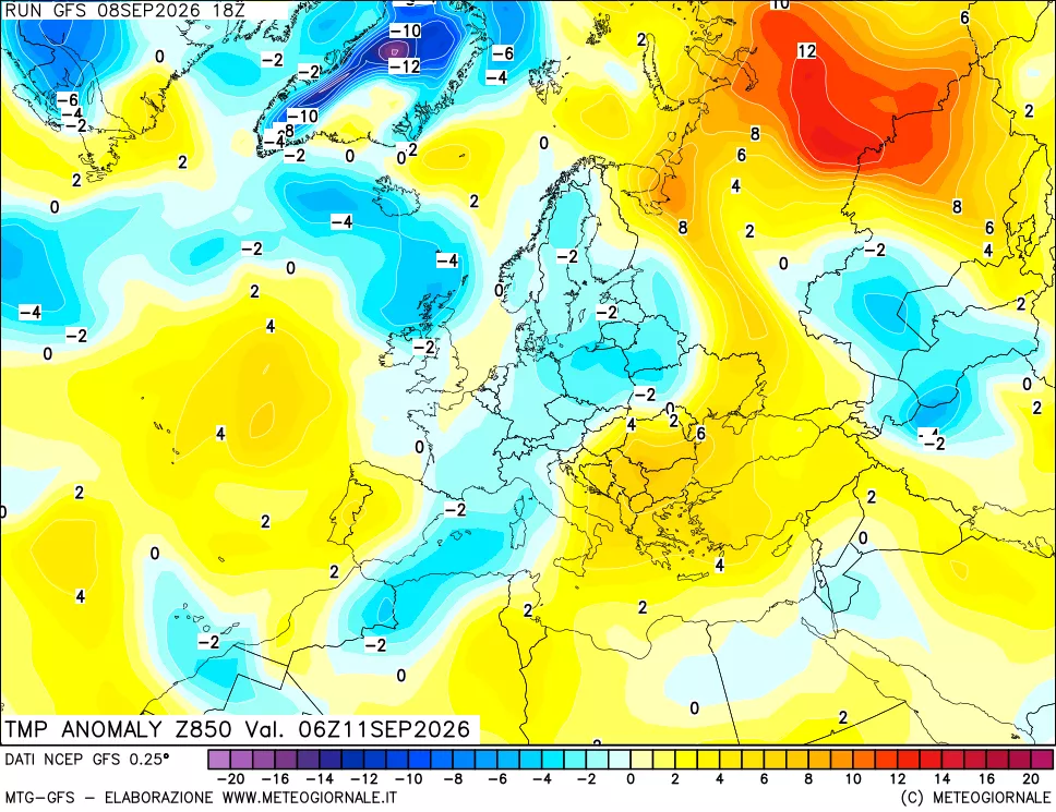 mappa 850 hPa Temp Anomaly vs Cli.No 1981-2010