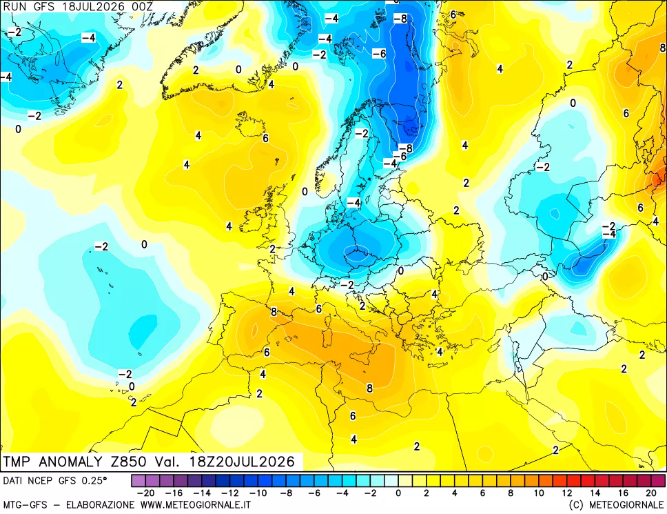 mappa 850 hPa Temp Anomaly vs Cli.No 1981-2010