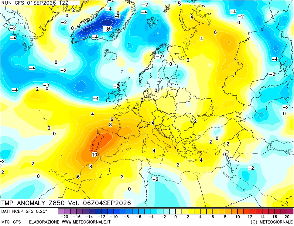 mappa 850 hPa Temp Anomaly vs Cli.No 1981-2010