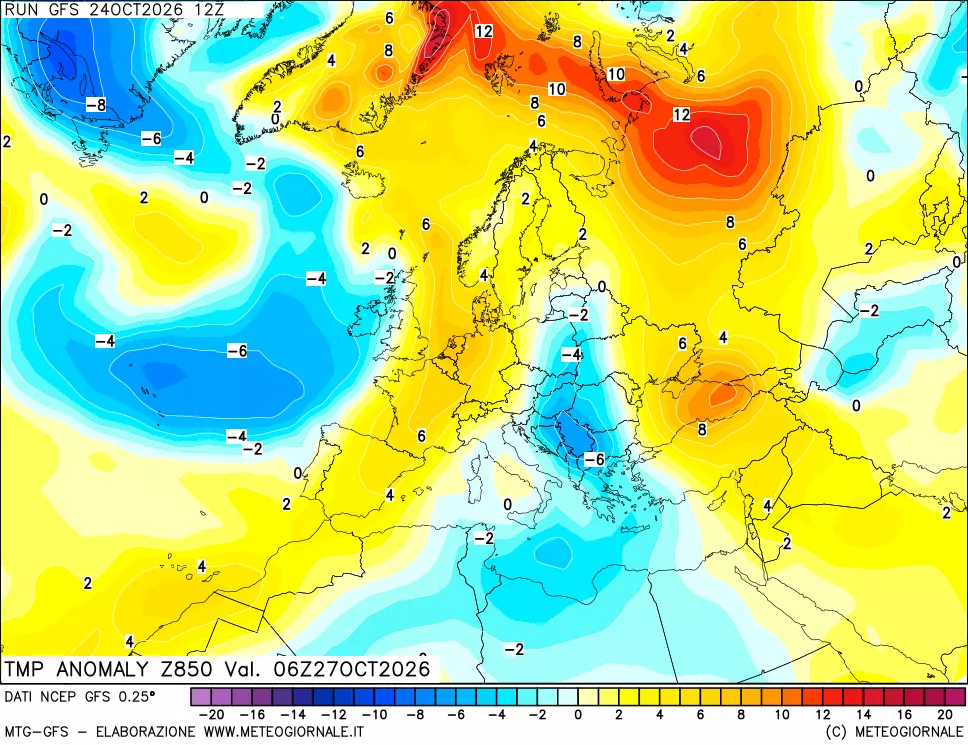 mappa 850 hPa Temp Anomaly vs Cli.No 1981-2010