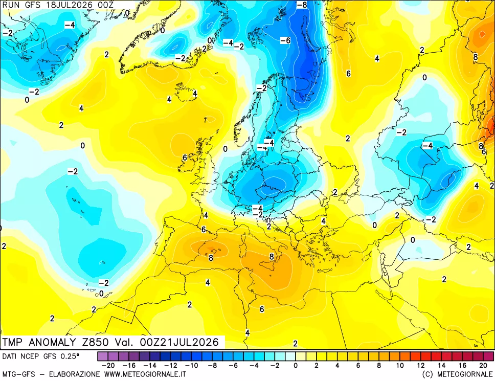 mappa 850 hPa Temp Anomaly vs Cli.No 1981-2010