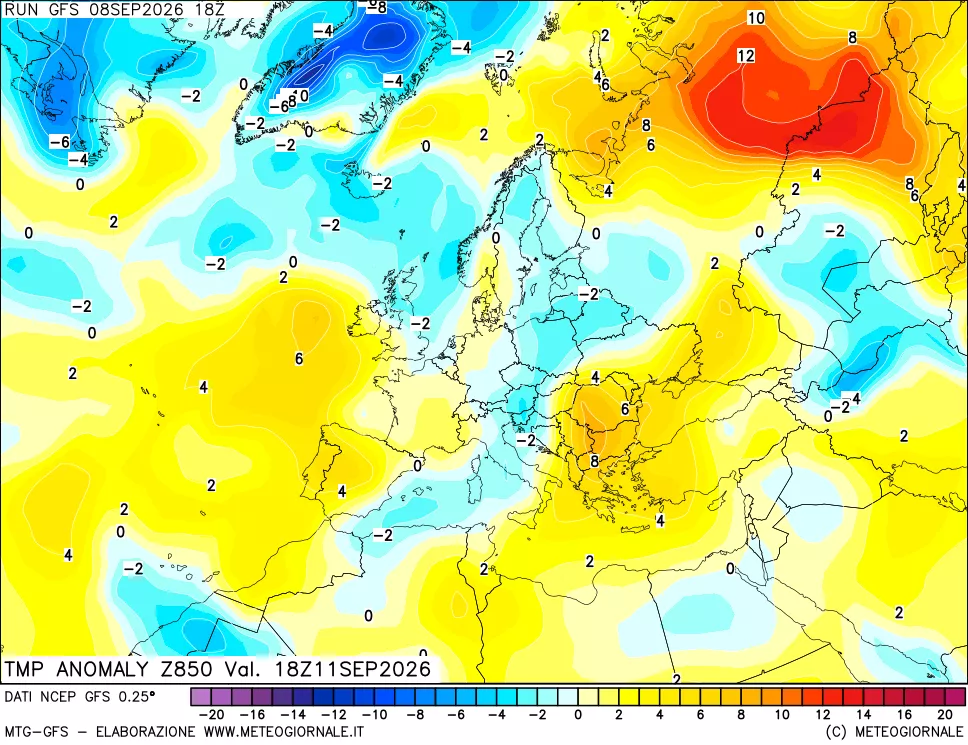 mappa 850 hPa Temp Anomaly vs Cli.No 1981-2010