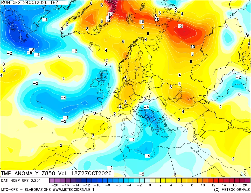 mappa 850 hPa Temp Anomaly vs Cli.No 1981-2010