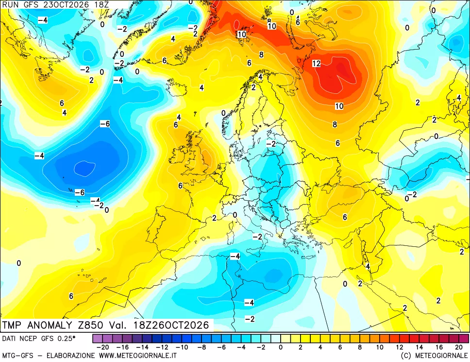 mappa 850 hPa Temp Anomaly vs Cli.No 1981-2010