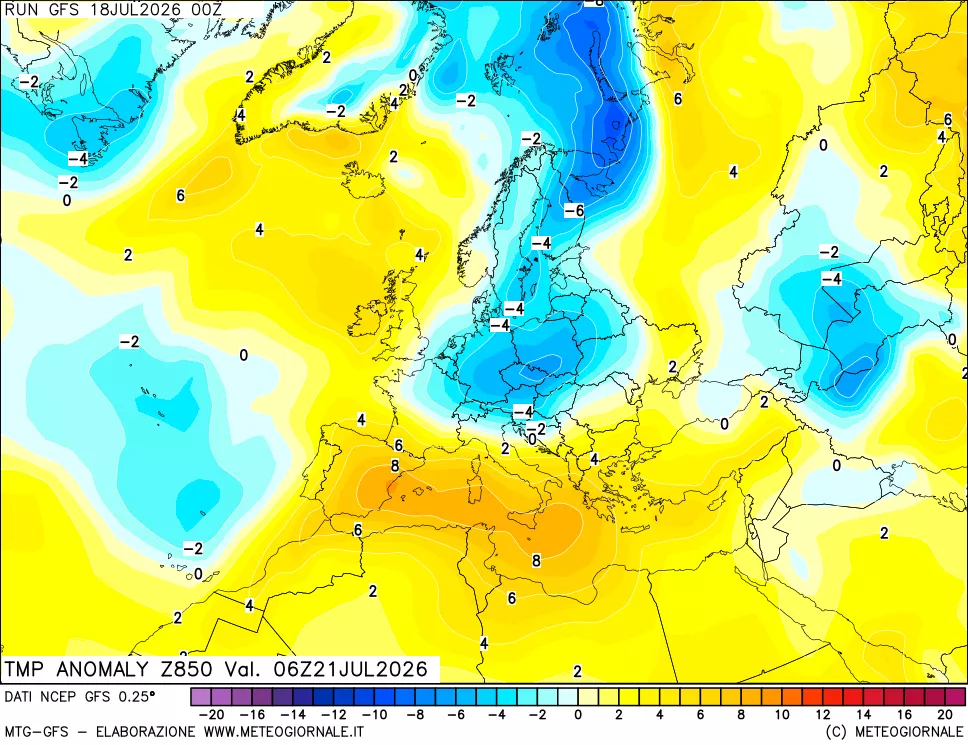 mappa 850 hPa Temp Anomaly vs Cli.No 1981-2010