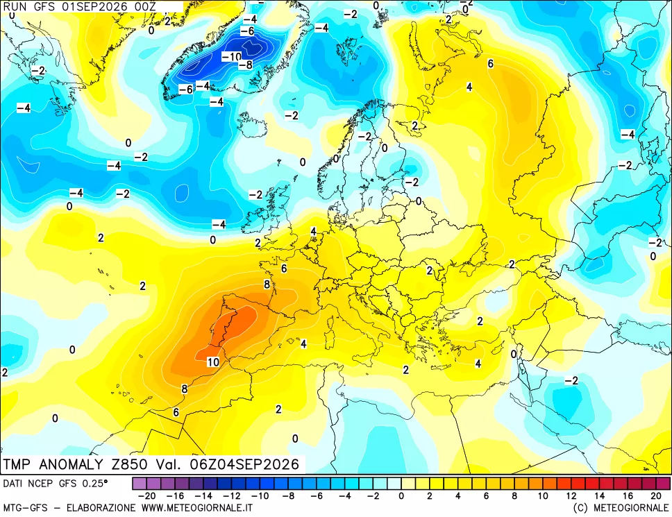 mappa 850 hPa Temp Anomaly vs Cli.No 1981-2010