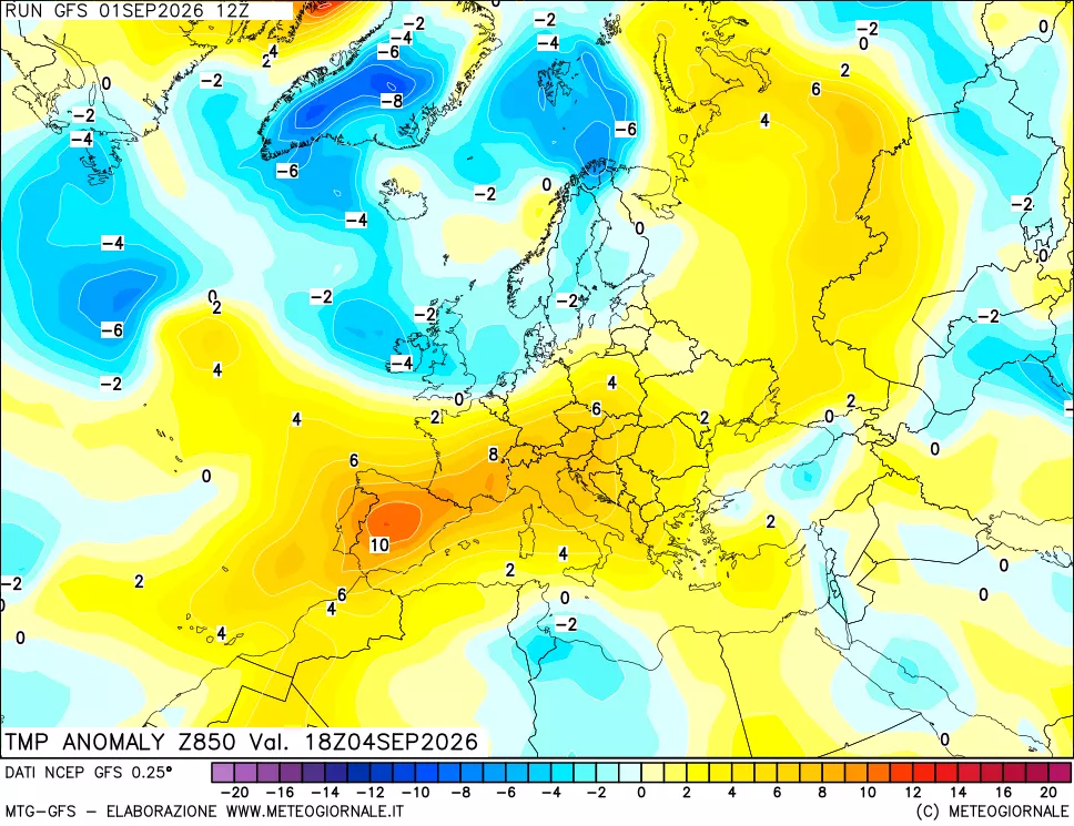 mappa 850 hPa Temp Anomaly vs Cli.No 1981-2010