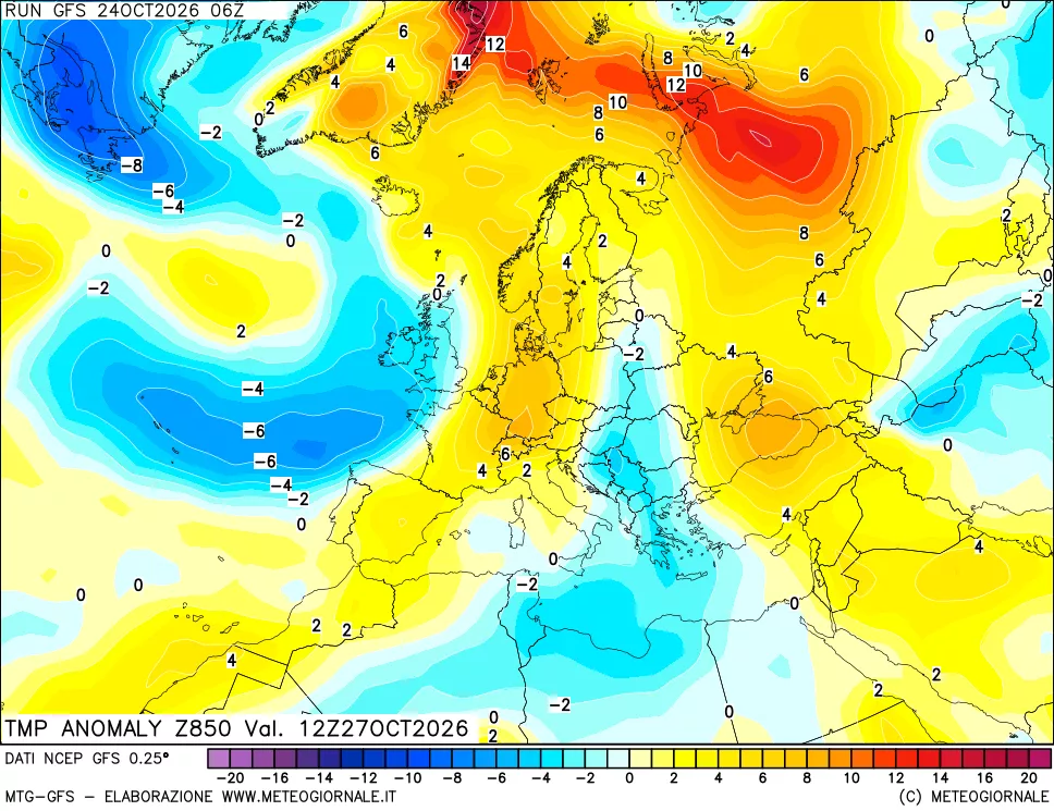 mappa 850 hPa Temp Anomaly vs Cli.No 1981-2010