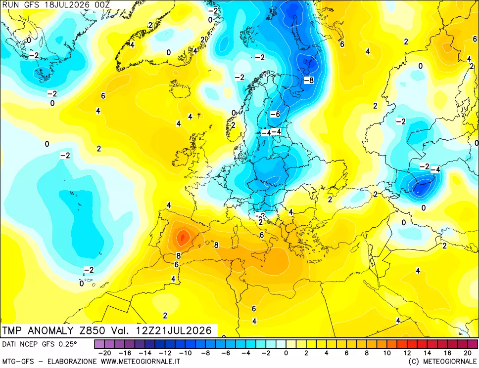 mappa 850 hPa Temp Anomaly vs Cli.No 1981-2010