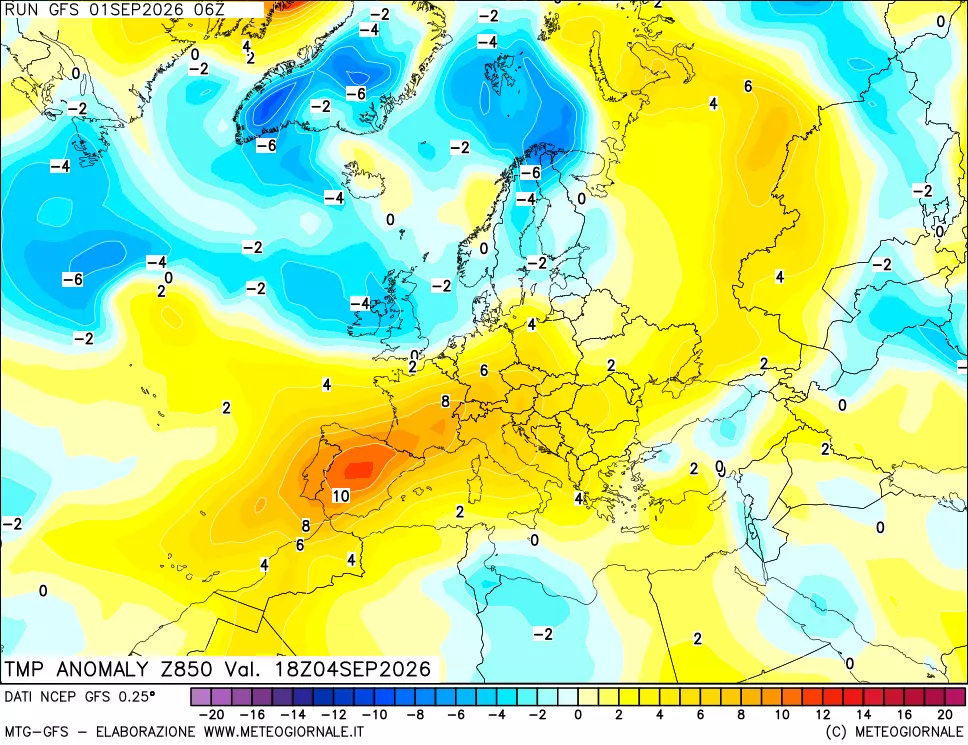 mappa 850 hPa Temp Anomaly vs Cli.No 1981-2010