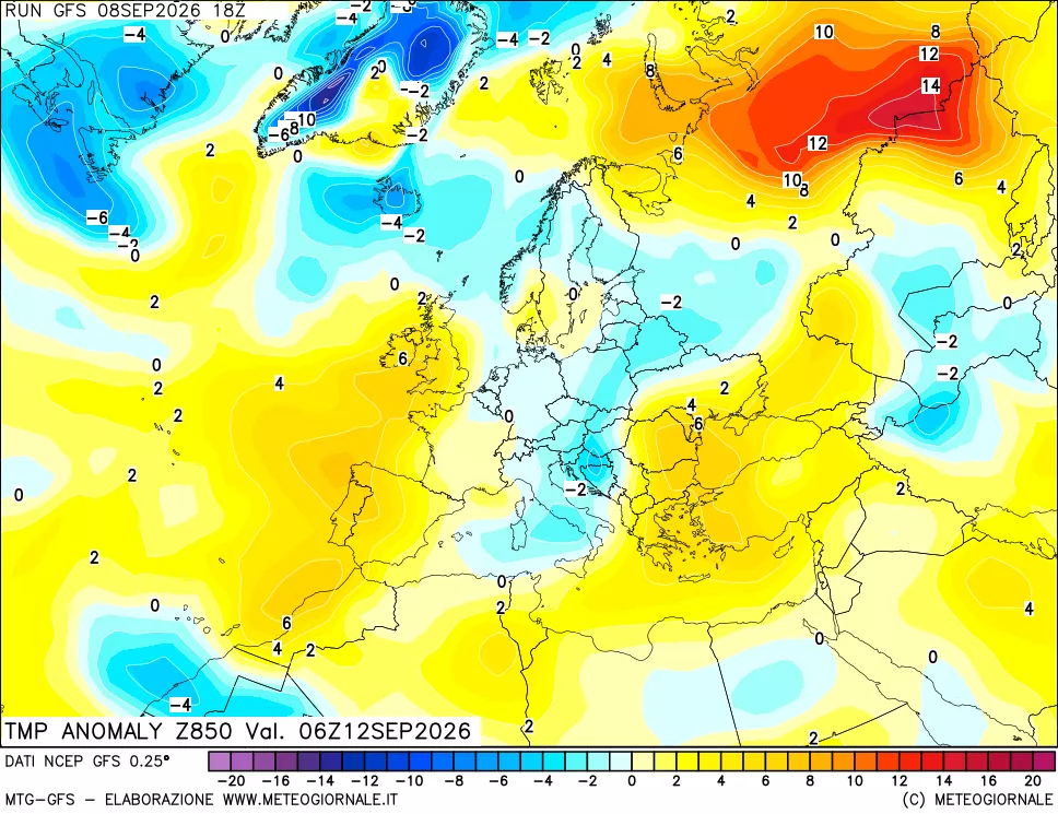 mappa 850 hPa Temp Anomaly vs Cli.No 1981-2010