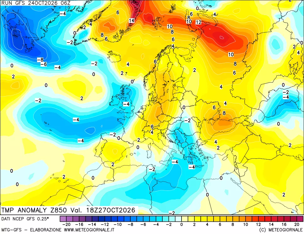 mappa 850 hPa Temp Anomaly vs Cli.No 1981-2010