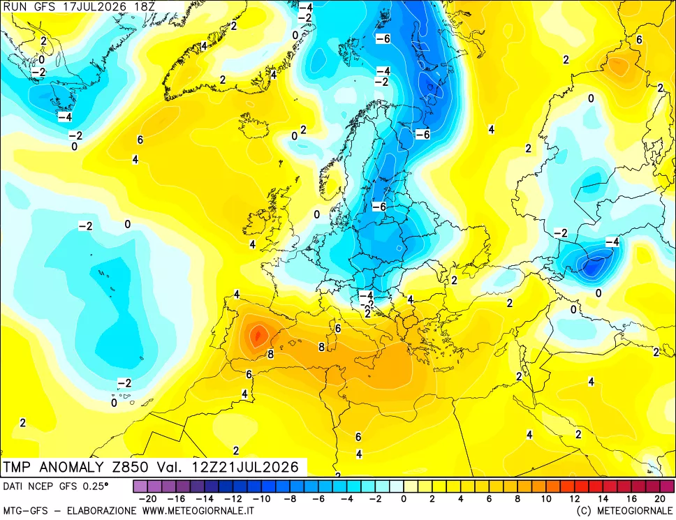 mappa 850 hPa Temp Anomaly vs Cli.No 1981-2010