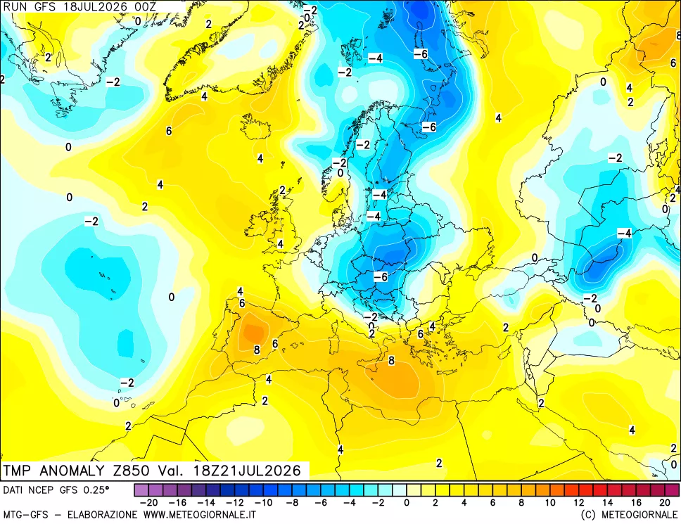 mappa 850 hPa Temp Anomaly vs Cli.No 1981-2010