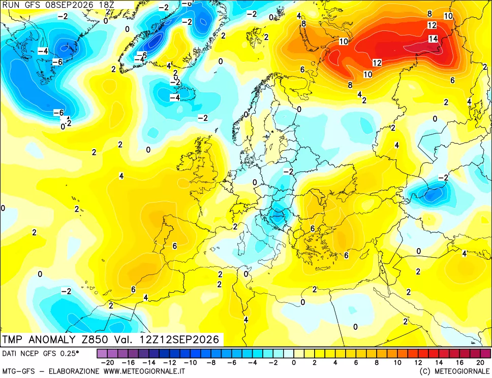 mappa 850 hPa Temp Anomaly vs Cli.No 1981-2010