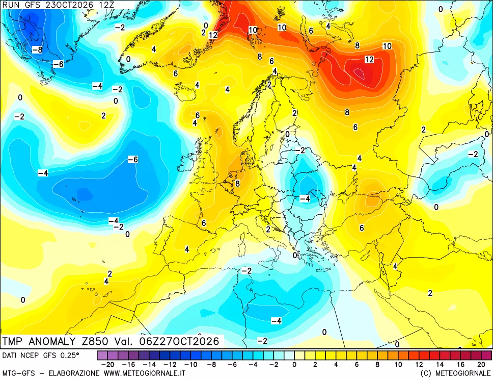 mappa 850 hPa Temp Anomaly vs Cli.No 1981-2010