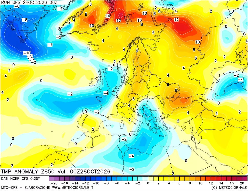 mappa 850 hPa Temp Anomaly vs Cli.No 1981-2010