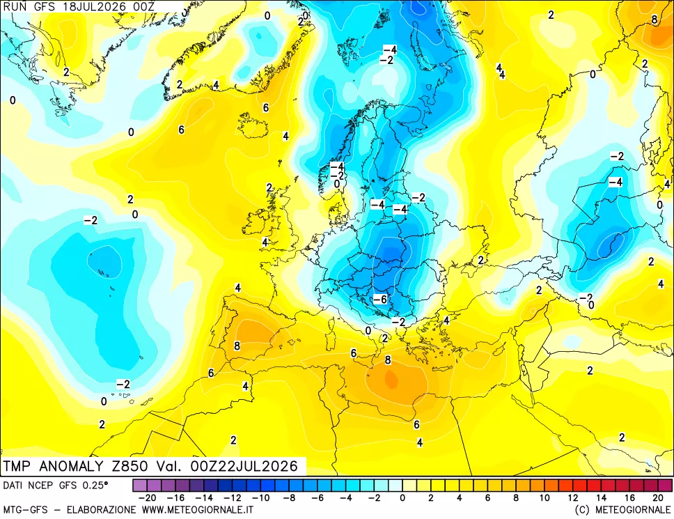 mappa 850 hPa Temp Anomaly vs Cli.No 1981-2010