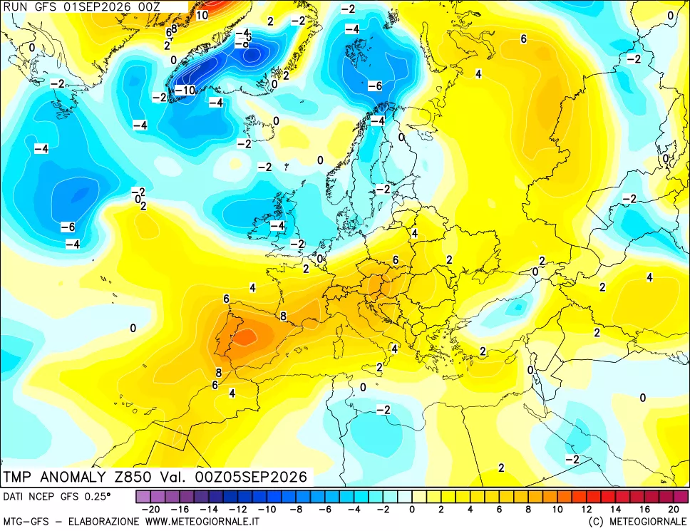 mappa 850 hPa Temp Anomaly vs Cli.No 1981-2010