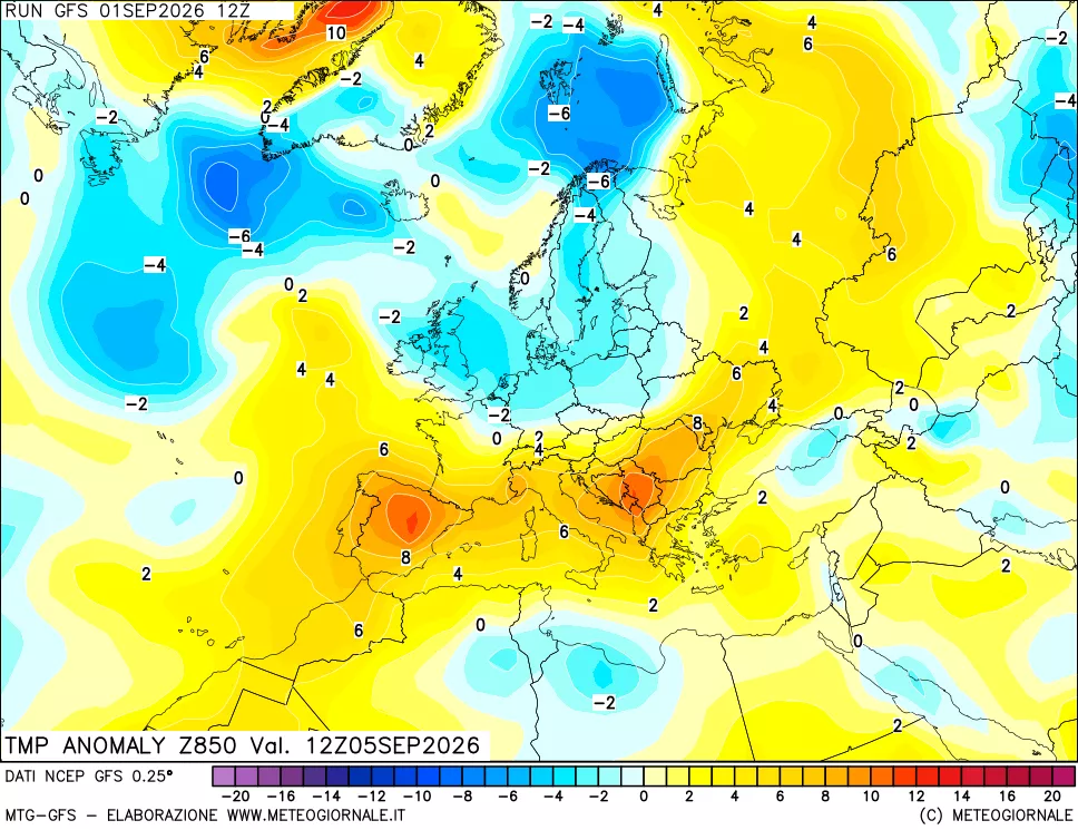 mappa 850 hPa Temp Anomaly vs Cli.No 1981-2010