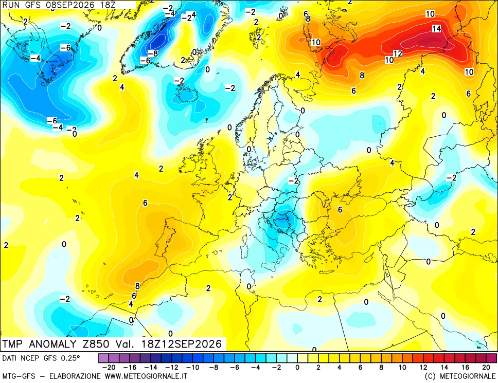 mappa 850 hPa Temp Anomaly vs Cli.No 1981-2010
