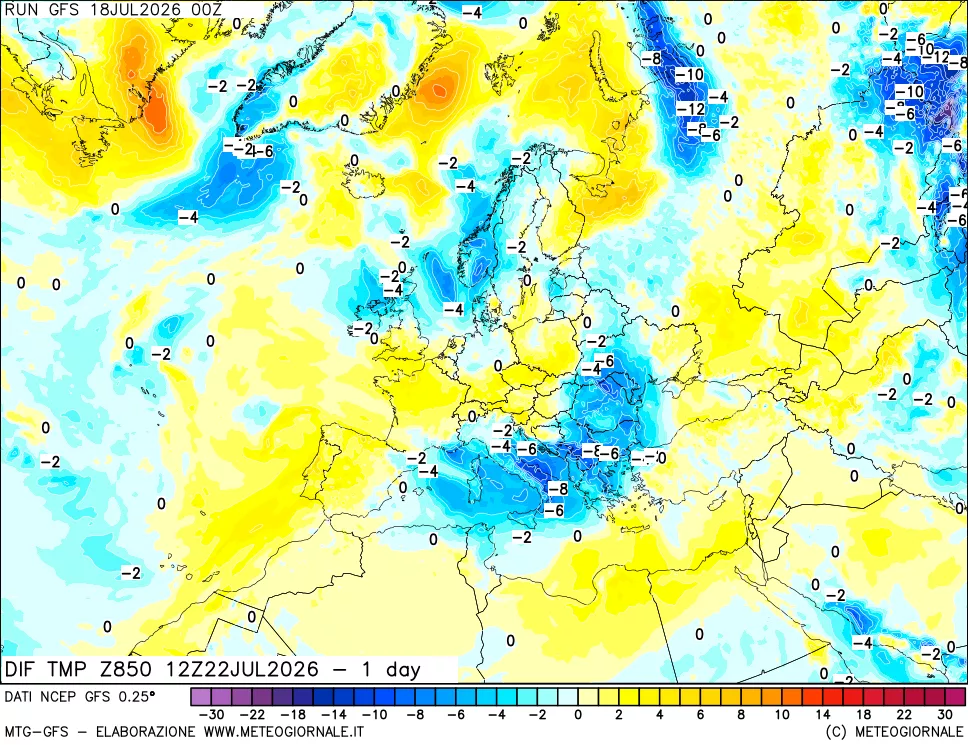 mappa 850 hPA Dif. Temp -24 ore