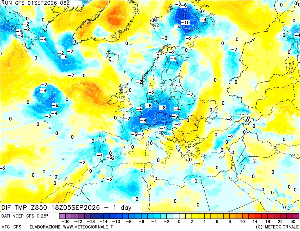 mappa 850 hPA Dif. Temp -24 ore