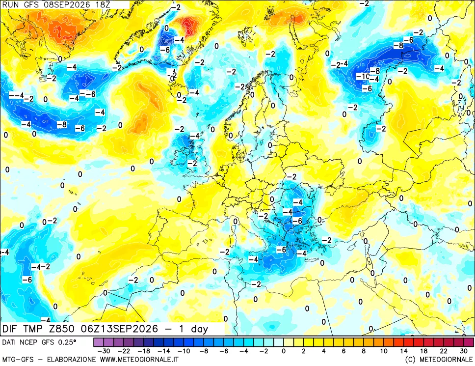 mappa 850 hPA Dif. Temp -24 ore