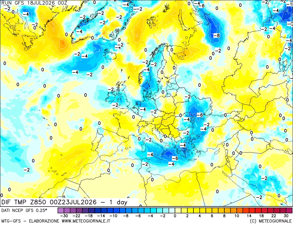 mappa 850 hPA Dif. Temp -24 ore