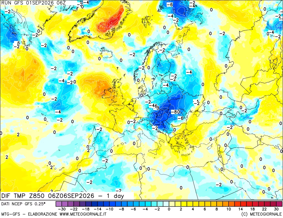 mappa 850 hPA Dif. Temp -24 ore