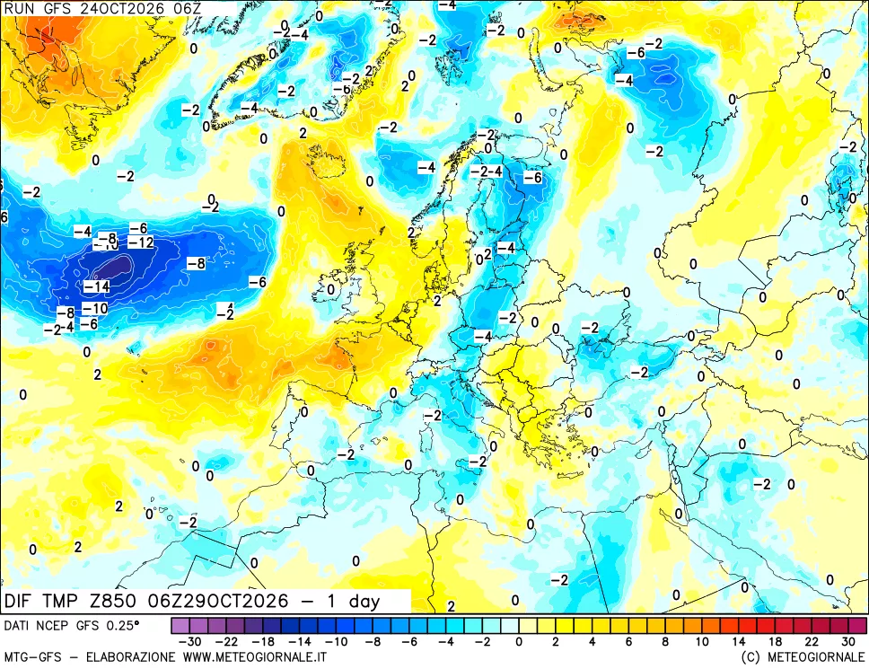 mappa 850 hPA Dif. Temp -24 ore