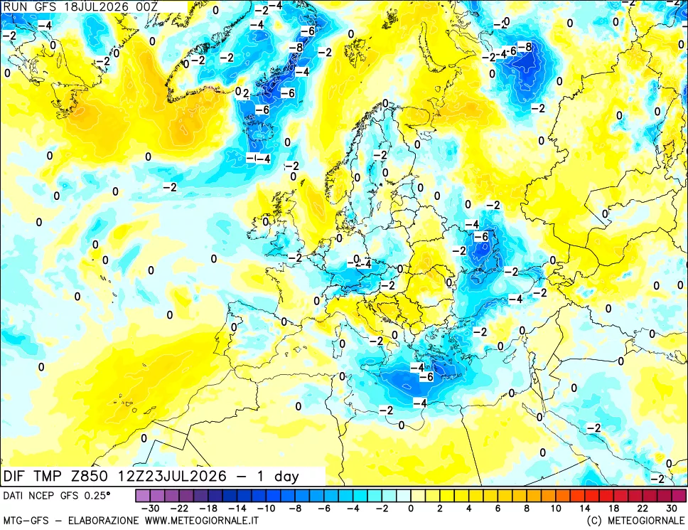 mappa 850 hPA Dif. Temp -24 ore