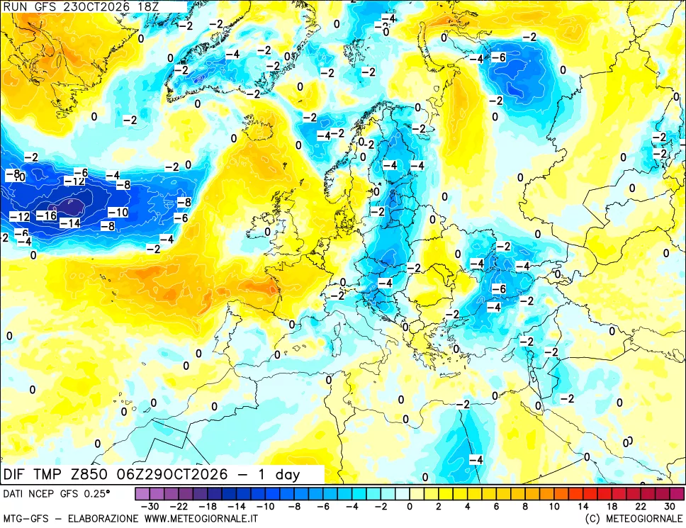 mappa 850 hPA Dif. Temp -24 ore