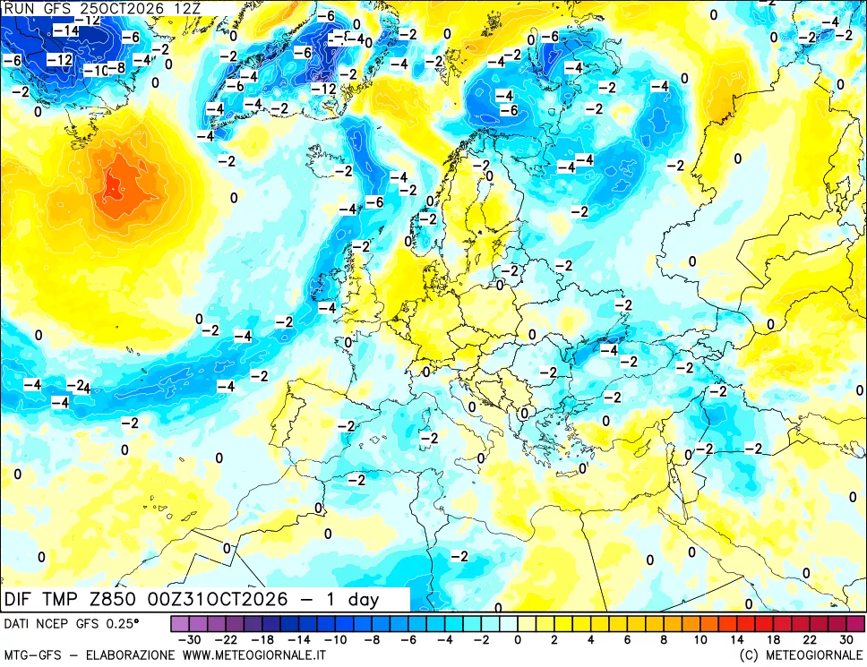 mappa 850 hPA Dif. Temp -24 ore