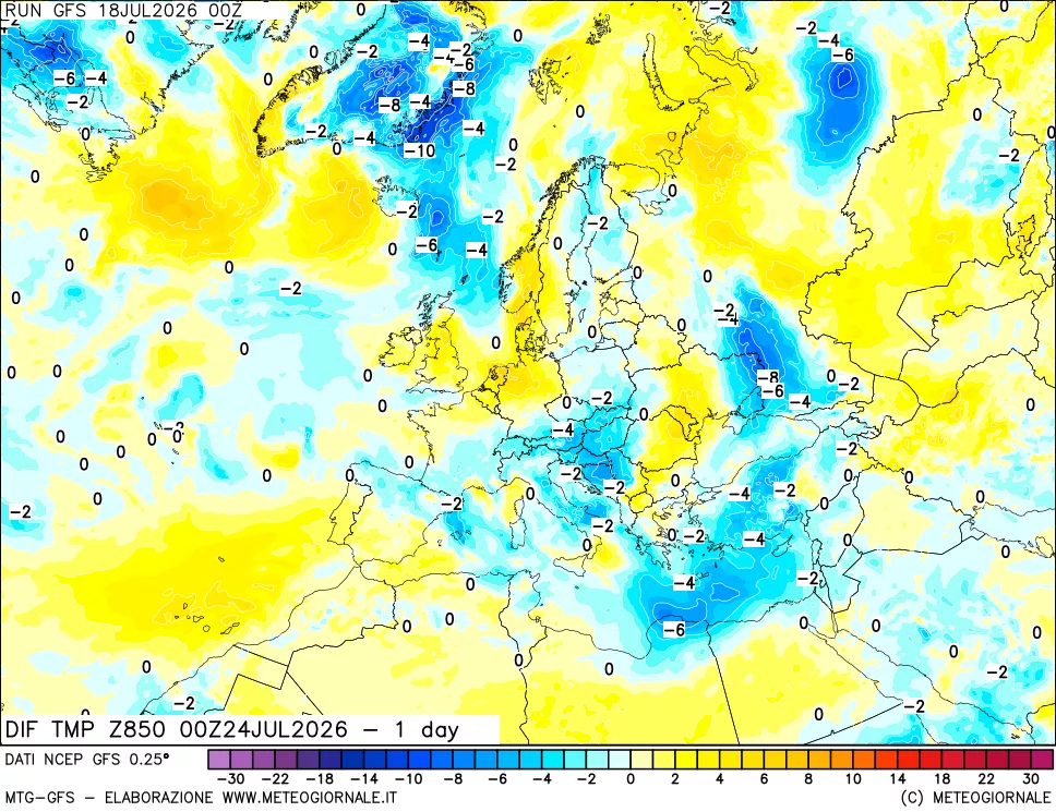 mappa 850 hPA Dif. Temp -24 ore
