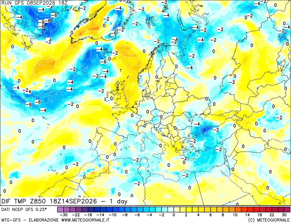 mappa 850 hPA Dif. Temp -24 ore