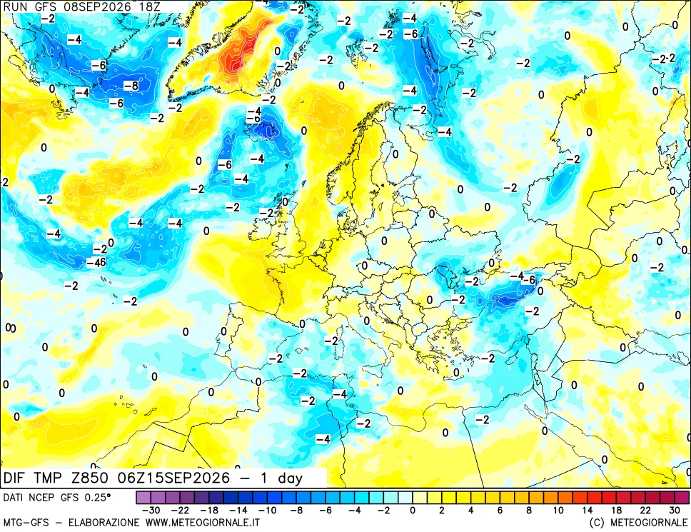 mappa 850 hPA Dif. Temp -24 ore