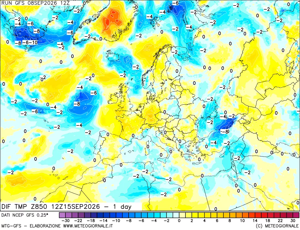 mappa 850 hPA Dif. Temp -24 ore