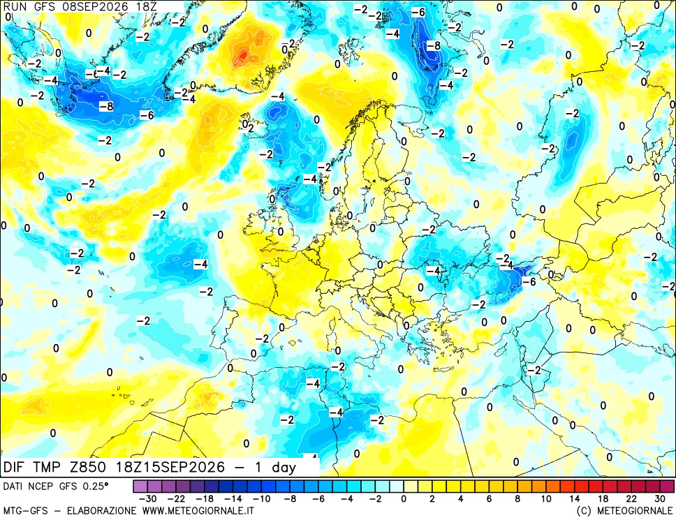 mappa 850 hPA Dif. Temp -24 ore